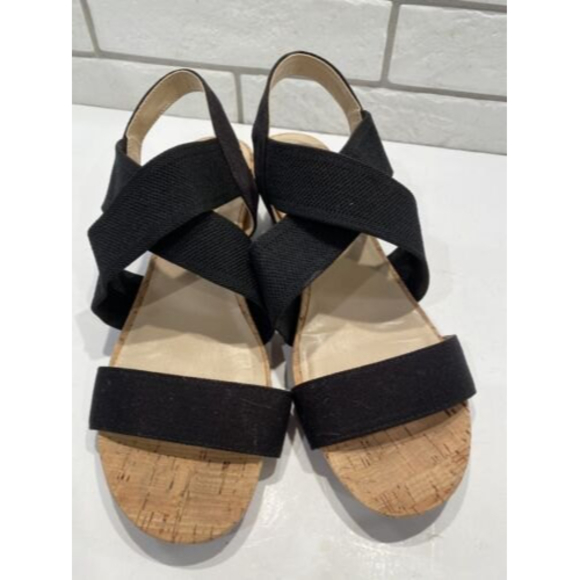 Bandolino Size 7 Open Cork Toe Elastic Strap Wedge Sandal Black - Picture 1 of 11